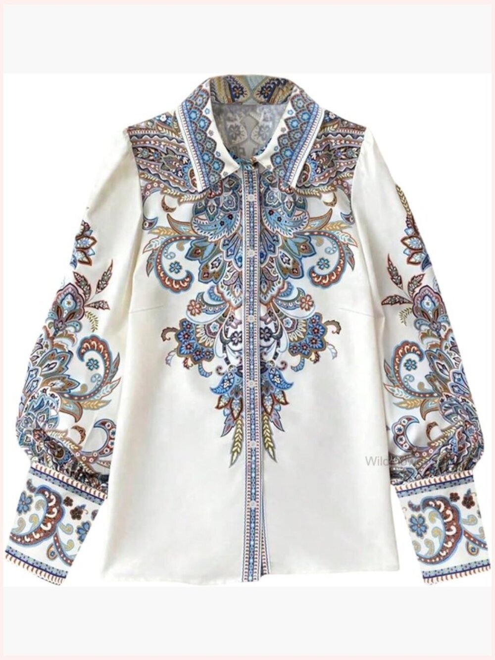 Bohemian Paisley Bishop Sleeve Button Down Blouse Tunic Top